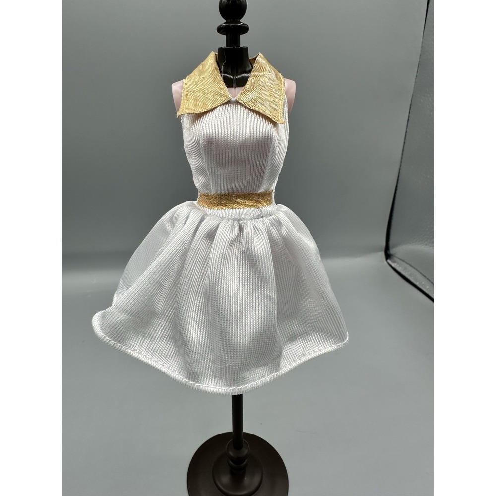 Barbie White Gold Collar Satiny Dress